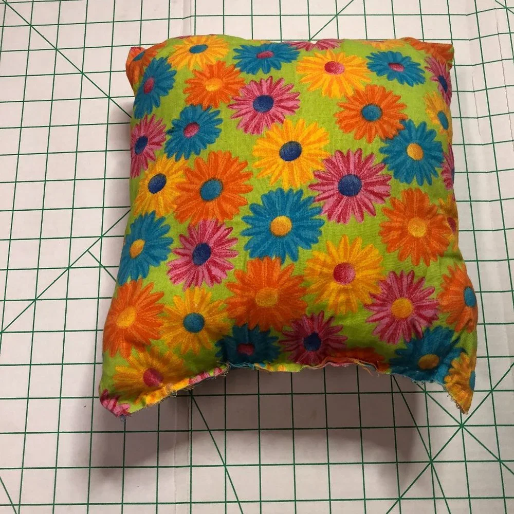 Flower Power Retro Floral green Purple 100% Cotton Pillow small 12x12